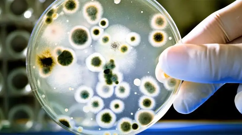 A petri dish with bacterial growth.
