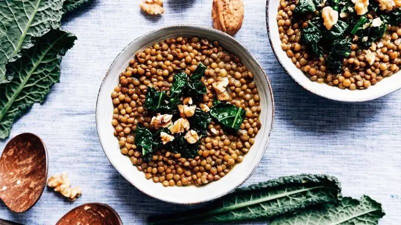 bowl of lentils and kale