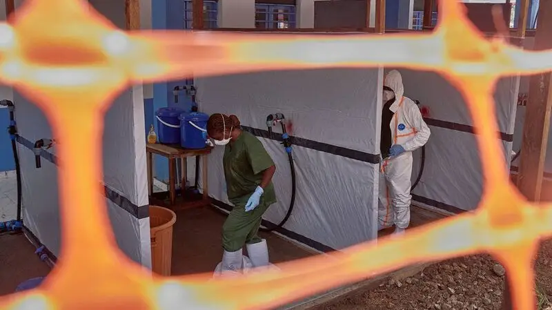 disinfection at an Ebola treatment center in Bunia