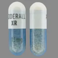 Adderall xr (Amphetamine and dextroamphetamine [ am-fet-a-meen-and-dex-troe-am-fet-a-meen ])-ADDERALL XR 15 mg-15 mg-Blue & White-Capsule-shape