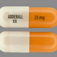 Adderall xr (Amphetamine and dextroamphetamine [ am-fet-a-meen-and-dex-troe-am-fet-a-meen ])-ADDERALL XR 25 mg-25 mg-Orange & White-Capsule-shape