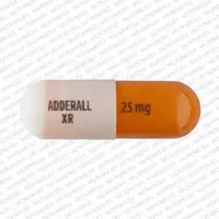 Adderall xr (Amphetamine and dextroamphetamine [ am-fet-a-meen-and-dex-troe-am-fet-a-meen ])-ADDERALL XR 25 mg-25 mg-Orange & White-Capsule-shape