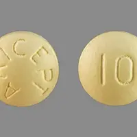 Aricept (Donepezil (oral) [ doe-nep-e-zil ])-ARICEPT 10-10 mg-Yellow-Round