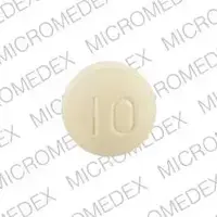 Aricept (Donepezil (oral) [ doe-nep-e-zil ])-ARICEPT 10-10 mg-Yellow-Round