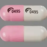 Budesonide (systemic, oral inhalation) (monograph) (Entocort ec)-Logo (Actavis) 0495 Logo (Actavis) 0495-3 mg-Pink & White-Capsule-shape