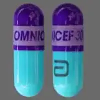 Cefdinir (Cefdinir [ sef-dih-neer ])-OMNICEF 300 mg Logo-300 mg-Purple / Blue-Capsule-shape