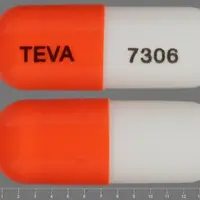 Celecoxib (Celecoxib [ sel-e-kox-ib ])-TEVA 7306-50 mg-Orange & White-Capsule-shape