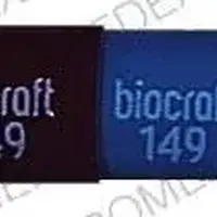 Clindamycin (systemic) (monograph) (Cleocin hcl)-BIOCRAFT 149-150 mg-Red / Blue-Capsule-shape