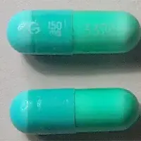 Clindamycin (Clindamycin (oral/injection) [ klin-da-mye-sin ])-G 150 mg 3328-150 mg-Green & Turquoise-Capsule-shape