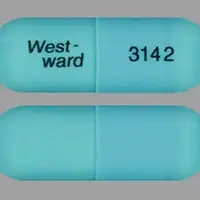 Doxycycline (eent) (monograph) (Medically reviewed)-West-ward 3142-100 mg-Blue-Capsule-shape