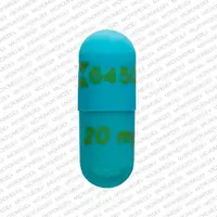 Nexium 24hr clearminis (Esomeprazole (oral) [ ee-so-mep-ra-zol ])-Logo 6450 20 mg-20 mg-Blue-Capsule-shape