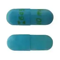 Esomeprazole strontium (Esomeprazole (oral) [ ee-so-mep-ra-zol ])-Logo 6451 40 mg-40 mg-Blue-Capsule-shape