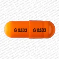 Fenofibrate (Fenofibrate [ fen-oh-fye-brate ])-G 0533 G 0533-200 mg-Orange-Capsule-shape