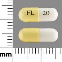 Fetzima (Levomilnacipran [ lee-voe-mil-na-si-pran ])-FL 20-20 mg-Yellow & White-Capsule-shape