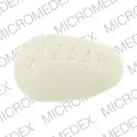 Hyzaar (Hydrochlorothiazide and losartan [ hye-droe-klor-oh-thye-a-zide-and-loe-sar-tan ])-HYZAAR MRK 747-25 mg / 100 mg-Yellow-Egg-shape