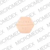 Inderal (Propranolol [ pro-pran-oh-lol ])-INDERAL 10 I-10 mg-Orange-Six-sided