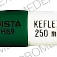 Keflex (Cephalexin [ sef-a-lex-in ])-DISTA H69 KEFLEX 250 mg-250 MG-Green / White-Capsule-shape