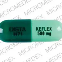 Keflex (Cephalexin [ sef-a-lex-in ])-DISTA H71 KEFLEX 500 mg-500 MG-Green / Green-Capsule-shape