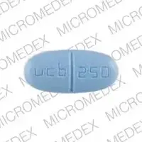 Keppra (Levetiracetam (oral/injection) [ lee-ve-tye-ra-se-tam ])-ucb 250-250 mg-Blue-Oval