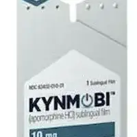 Kynmobi ( apomorphine hydrochloride)-10-10 mg sublingual film-Blue-Rectangle