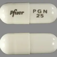 Lyrica (Pregabalin [ pre-gab-a-lin ])-Pfizer PGN 25-25 mg-White-Capsule-shape