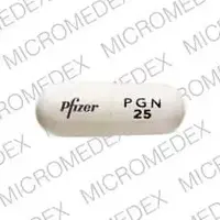 Lyrica (Pregabalin [ pre-gab-a-lin ])-Pfizer PGN 25-25 mg-White-Capsule-shape