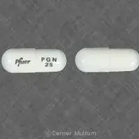 Lyrica (Pregabalin [ pre-gab-a-lin ])-Pfizer PGN 25-25 mg-White-Capsule-shape