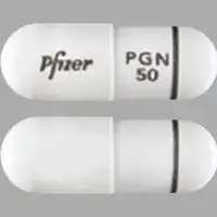 Lyrica (Pregabalin [ pre-gab-a-lin ])-Pfizer PGN 50-50 mg-White-Capsule-shape