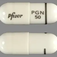 Lyrica (Pregabalin [ pre-gab-a-lin ])-Pfizer PGN 50-50 mg-White-Capsule-shape