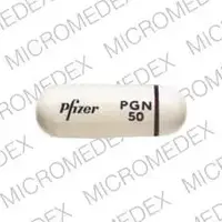 Lyrica (Pregabalin [ pre-gab-a-lin ])-Pfizer PGN 50-50 mg-White-Capsule-shape