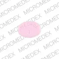 Medrol (Methylprednisolone (oral) [ meth-il-pred-nis-oh-lone ])-MEDROL 2-2 mg-Pink-Oval