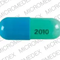 Pentasa (Mesalamine (oral) [ me-sal-a-meen ])-PENTASA 250 mg Logo 2010-250 mg-Blue / Green-Capsule-shape