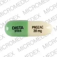 Prozac (Fluoxetine [ floo-ox-e-teen ])-DISTA 3105 PROZAC 20 mg-20 mg-Green & Yellow-Capsule-shape