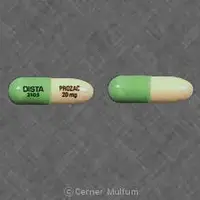 Prozac (Fluoxetine [ floo-ox-e-teen ])-DISTA 3105 PROZAC 20 mg-20 mg-Green & Yellow-Capsule-shape