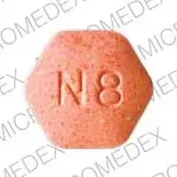 Suboxone (Buprenorphine and naloxone (oral/sublingual) [ bue-pre-nor-feen-and-nal-ox-one ])-N8 LOGO-buprenorphine hydrochloride 8 mg (base) / naloxone hydrochloride 2 mg (base)-Orange-Six-sided