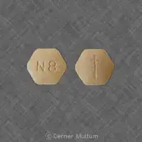 Suboxone (Buprenorphine and naloxone (oral/sublingual) [ bue-pre-nor-feen-and-nal-ox-one ])-N8 LOGO-buprenorphine hydrochloride 8 mg (base) / naloxone hydrochloride 2 mg (base)-Orange-Six-sided