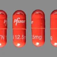 Sutent (Sunitinib [ soo-nit-in-ib ])-Pfizer STN 12.5 mg-12.5 mg-Orange-Capsule-shape