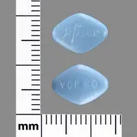 Viagra (Sildenafil (oral) [ sil-den-a-fil ])-Pfizer VGR 50-50 mg-Blue-Four-sided