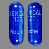 Xenical (Orlistat [ or-li-stat ])-ROCHE XENICAL 120-120 mg-Blue-Capsule-shape