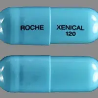 Xenical (Orlistat [ or-li-stat ])-ROCHE XENICAL 120-120 mg-Blue-Capsule-shape