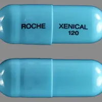 Xenical (Orlistat [ or-li-stat ])-ROCHE XENICAL 120-120 mg-Blue-Capsule-shape