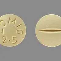 Zomig (nasal) (Zolmitriptan (nasal) [ zol-mi-trip-tan ])-ZOMIG 2.5-2.5 mg-Yellow-Round