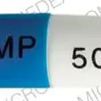 Ampicillin (Ampicillin (oral) [ am-pi-sil-in ])-AMP 500-500 mg-Blue & White-Capsule-shape