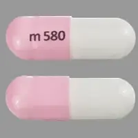 Budesonide (systemic, oral inhalation) (monograph) (Entocort ec)-m580-3 mg-Pink & White-Capsule-shape