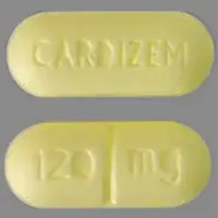 Cardizem (Diltiazem [ dil-tye-a-zem ])-120 mg CARDIZEM-120 mg-Yellow-Oval