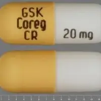 Coreg cr (Carvedilol [ kar-ve-dil-ole ])-GSK COREG CR 20 mg-20 mg-White & Yellow-Capsule-shape