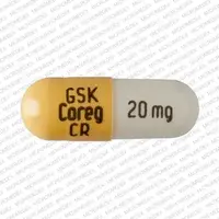 Coreg cr (Carvedilol [ kar-ve-dil-ole ])-GSK COREG CR 20 mg-20 mg-White & Yellow-Capsule-shape