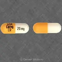 Coreg cr (Carvedilol [ kar-ve-dil-ole ])-GSK COREG CR 20 mg-20 mg-White & Yellow-Capsule-shape