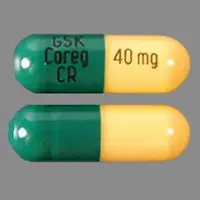 Coreg cr (Carvedilol [ kar-ve-dil-ole ])-GSK COREG CR 40 mg-40 mg-Green & Yellow-Capsule-shape