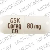 Coreg cr (Carvedilol [ kar-ve-dil-ole ])-GSK COREG CR 80 mg-80 mg-White-Capsule-shape